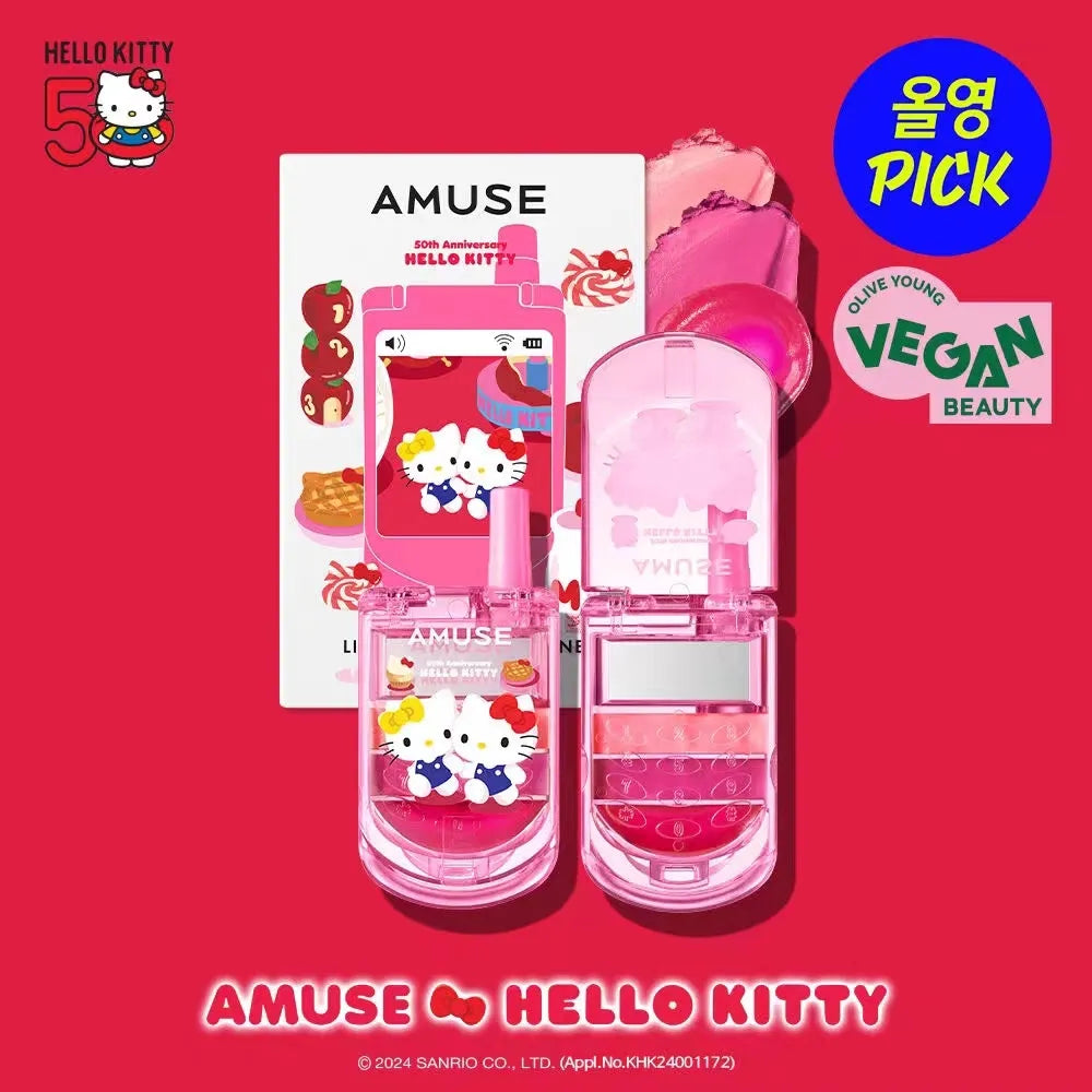 现货|Amuse x Hello Kitty Lip & Cheek Palette Phone 唇頰兩用彩妆可愛手机盤