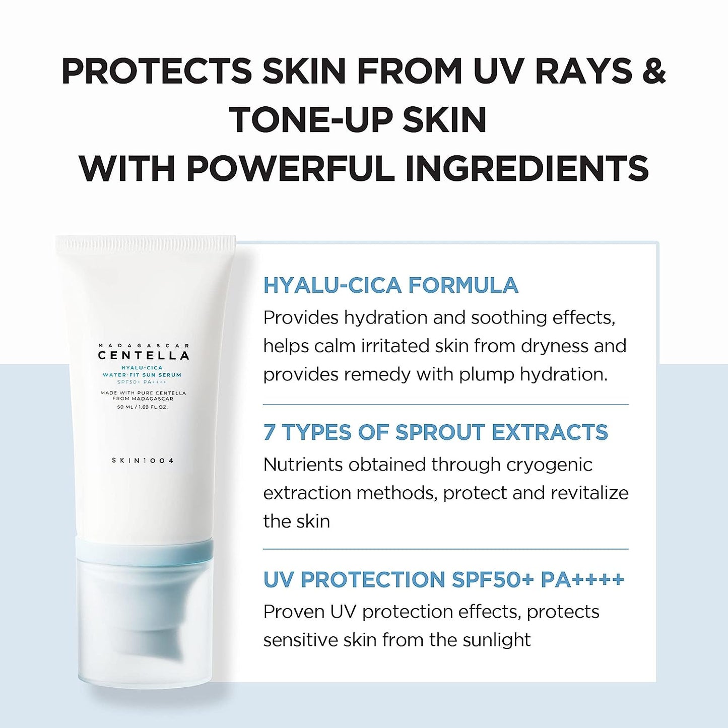 現貨|SKIN1004 積雪草玻尿酸水感防曬精華 SPF50 PA++++ Madagascar Centella Hyalu-Cica Water-Fit Sun Serum 50ml