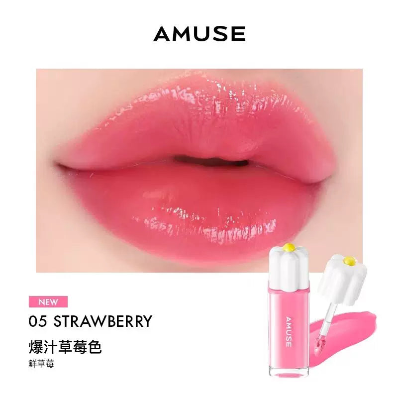 韩国新品AMUSE张元英同款纯素花瓣露水唇釉持久水光高保湿高颜值