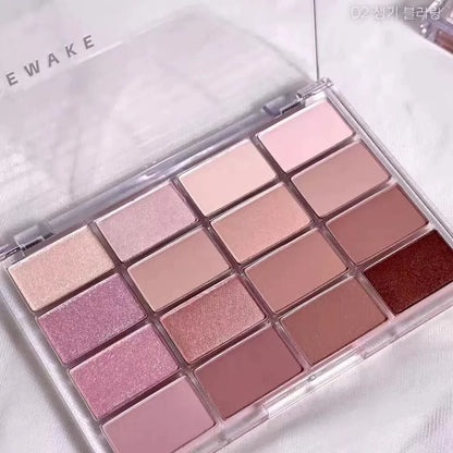 韩国Wakemake唯可魅16色格子眼影盘珠光哑光持久大地消肿显色正品