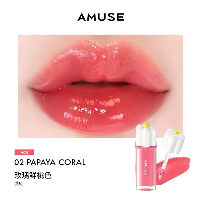 韩国新品AMUSE张元英同款纯素花瓣露水唇釉持久水光高保湿高颜值