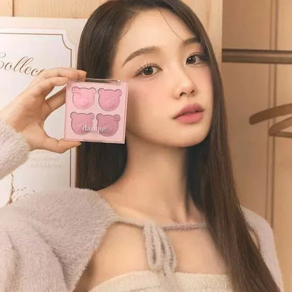 韩国Dasique代曦可小熊系列四色腮红盘土豆泥奶杏盘唇颊两用正品