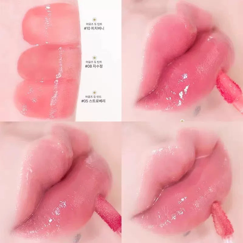 韩国新品AMUSE张元英同款纯素花瓣露水唇釉持久水光高保湿高颜值