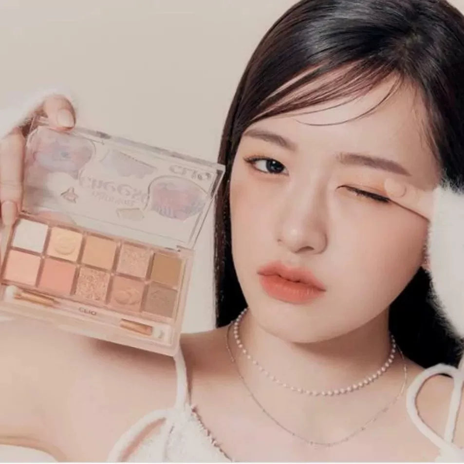 韩国Clio珂莱欧猫爪十色眼影珠光哑光持久不飞粉可爱送猫咪贴正品