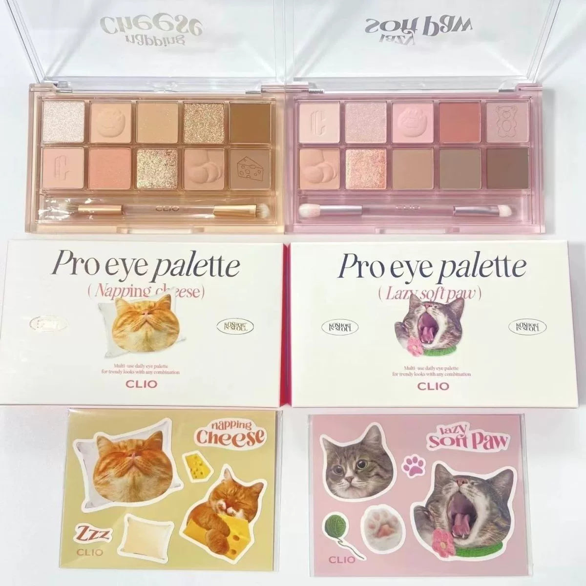 韩国Clio珂莱欧猫爪十色眼影珠光哑光持久不飞粉可爱送猫咪贴正品