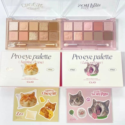 韩国Clio珂莱欧猫爪十色眼影珠光哑光持久不飞粉可爱送猫咪贴正品