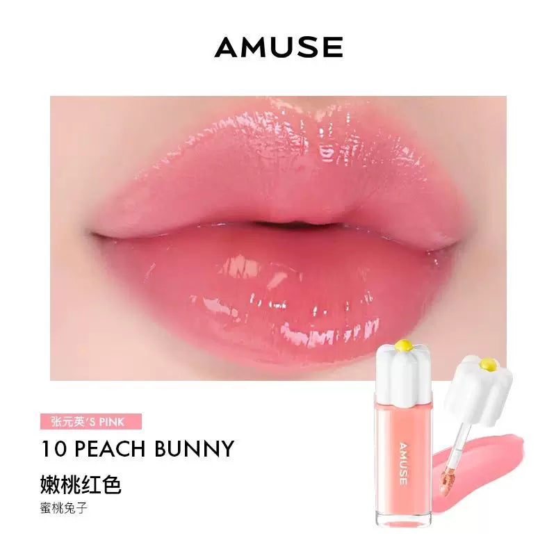韩国新品AMUSE张元英同款纯素花瓣露水唇釉持久水光高保湿高颜值