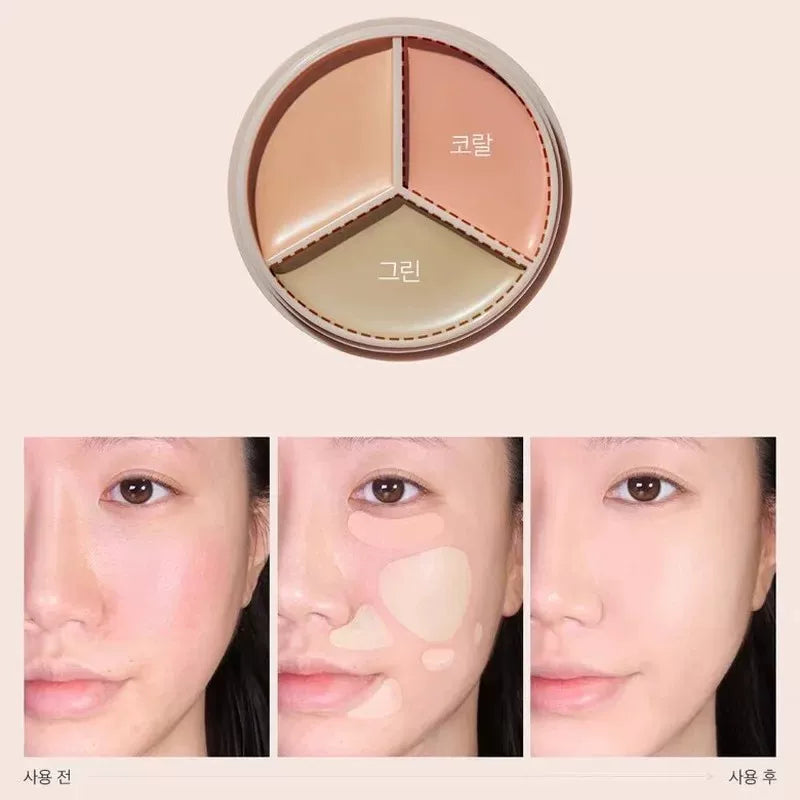 韩国The Saem得鲜三色遮瑕盘侧影粉修容修饰斑点黑眼圈提亮正品