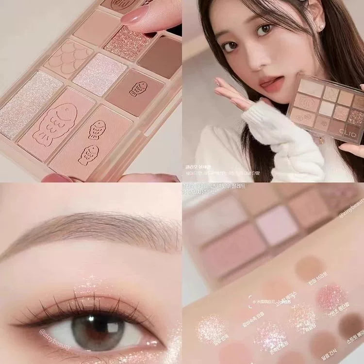 韩国Clio珂莱欧鲷鱼烧12色眼影盘哑光珠光持久防汗不晕染大地正品