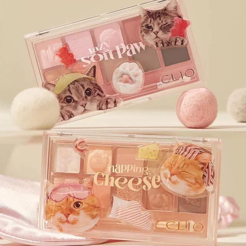 韩国Clio珂莱欧猫爪十色眼影珠光哑光持久不飞粉可爱送猫咪贴正品