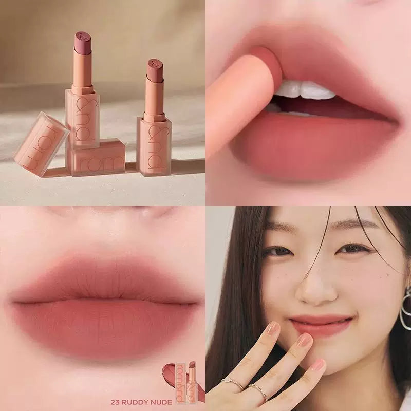 韩国Romand丝绒方管唇膏口红哑光雾面烟熏肉桂橘棕低饱和显色正品