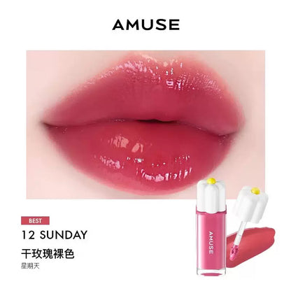 韩国新品AMUSE张元英同款纯素花瓣露水唇釉持久水光高保湿高颜值