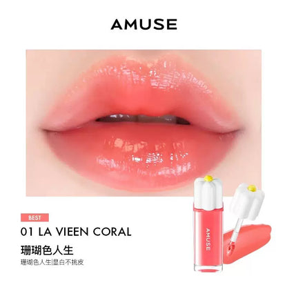 韩国新品AMUSE张元英同款纯素花瓣露水唇釉持久水光高保湿高颜值