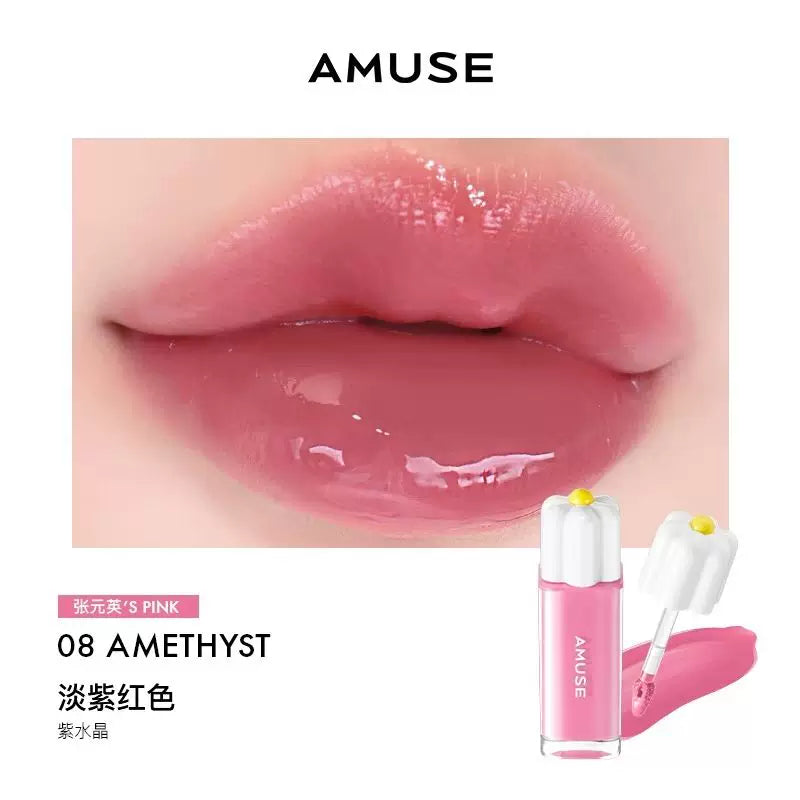 韩国新品AMUSE张元英同款纯素花瓣露水唇釉持久水光高保湿高颜值