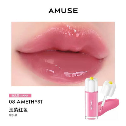 韩国新品AMUSE张元英同款纯素花瓣露水唇釉持久水光高保湿高颜值