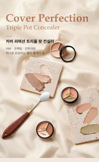 韩国The Saem得鲜三色遮瑕盘侧影粉修容修饰斑点黑眼圈提亮正品