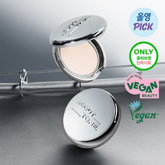In stock | Limited edition silver ABOUT TONE Blur Powder Pact with black glossy mini bag 
