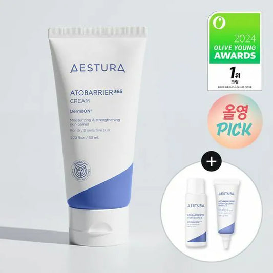 In stock｜Aestura Atobarrier 365 Cream Ceramide Moisturizing Soothing Cream 80ml (Free Hydro Essence 25ml + HYDRO CERA-HA Moisturizing Ampoule 7ml)
