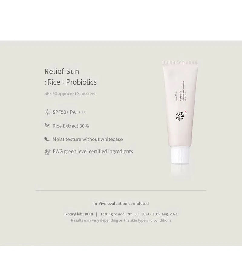 分享到  現貨｜Beauty of Joseon Relief Sun : Rice + Probiotics 有機米糠益生菌保濕防曬 SPF50+ PA++++ 50ml