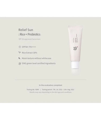 分享到  現貨｜Beauty of Joseon Relief Sun : Rice + Probiotics 有機米糠益生菌保濕防曬 SPF50+ PA++++ 50ml